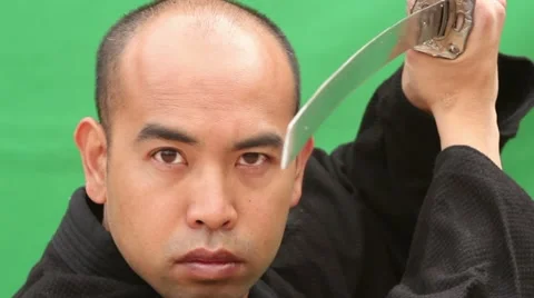 Sword Draw and Overhead En Garde Green Screen Stock Footage 10876372