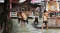 Sword fighting show at Pattaya floating market. HD Footage