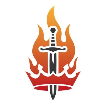 Sword Fire Flame Power Logo Design Warrior Energy Vector Template Icon Stock Illustration