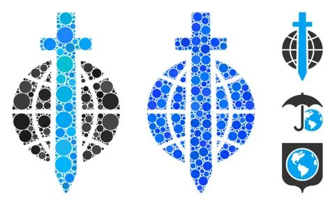 Sword Globe Composition Icon of Round Dots Stock Illustration