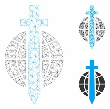Sword Globe Vector Mesh Network Model and Triangle Mosaic Icon Illustrazione stock