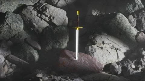 The sword of the hero of legends in the stone cave Stock Footage 206796891