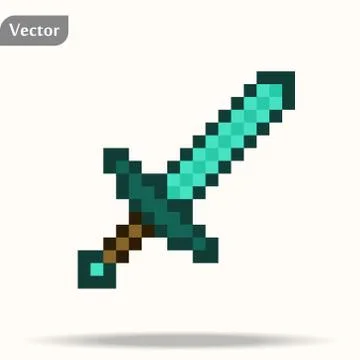 Sword icon consist from lot of pixels, color card, pixel weapon isolated on w イラスト素材