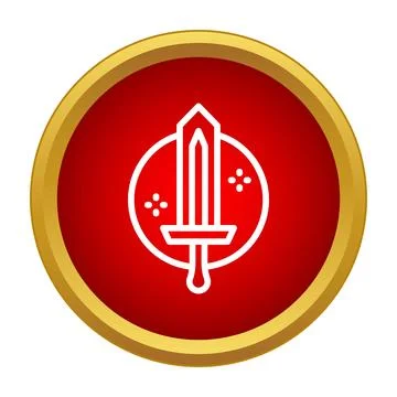Sword icon in a gold framed red circle 스톡 일러스트