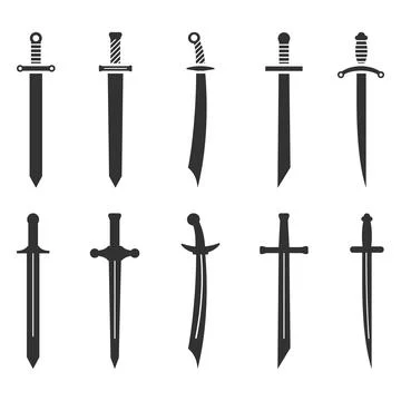 Sword icon set black silhouette vector illustration medieval weapon ancient Stock-Illustration