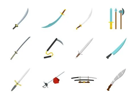 Sword icon set, flat style イラスト素材