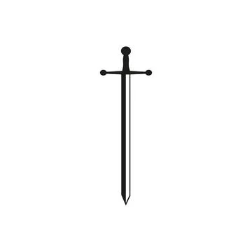 Sword Icon, Sharp Sword Silhouette  Minimalist Weapon, Medieval Warrior Symbo Stock Illustration