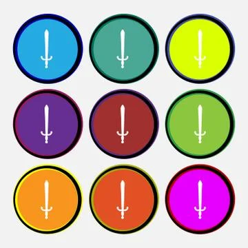 The sword icon sign. Nine multi colored round buttons. Vector イラスト素材