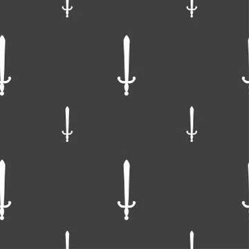 The sword icon sign. Seamless pattern on a gray background. Vector Stock Illustration