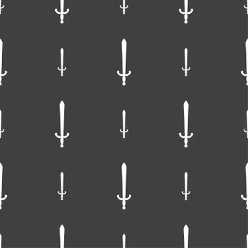 The sword icon sign. Seamless pattern on a gray background. Vector Stock Illustration