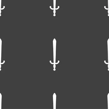 The sword icon sign. Seamless pattern on a gray background. Stock Illustration