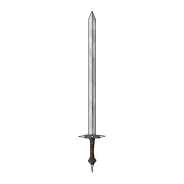 Sword. Isolated object on a white background. Hand-drawn. Illustrazione stock