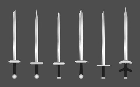 Sword knight metal medieval sharp realistic set Illustrazione stock