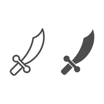 Sword line and solid icon. Dagger, knife or samurai saber symbol, outline style Stock Illustration
