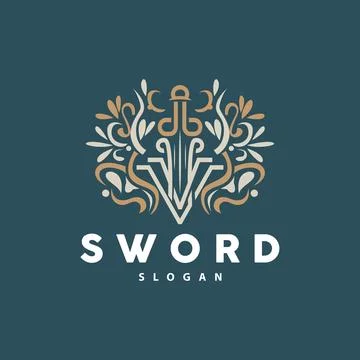 Sword Logo, Fighter War Weapon Vector, Premium Retro Vintage Typography Desig Stock Illustration