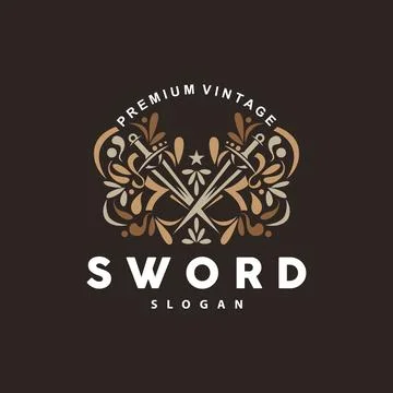 Sword Logo, Fighter War Weapon Vector, Premium Retro Vintage Typography Desig Stock Illustration