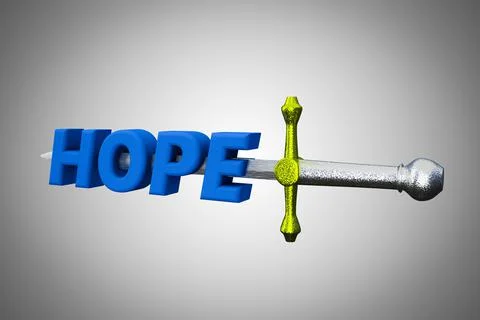 Sword passes through hope demonstrating lost hope concept. 3D illustration Stock Illustration