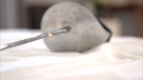 A sword is a piece of equipment used in epee sports Video stock 317873690