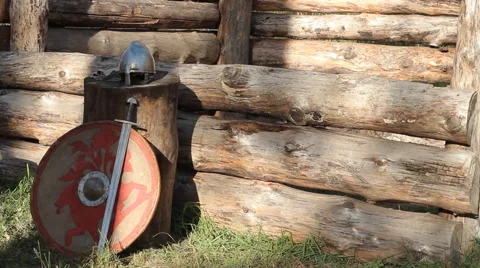 Sword, Shield And Helmet Stock Footage 47507210