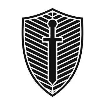 Sword shield icon simple vector. Medieval logo Stock Illustration
