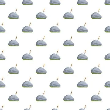 Sword in stone legend cartoon repeating pattern Stock Illustration