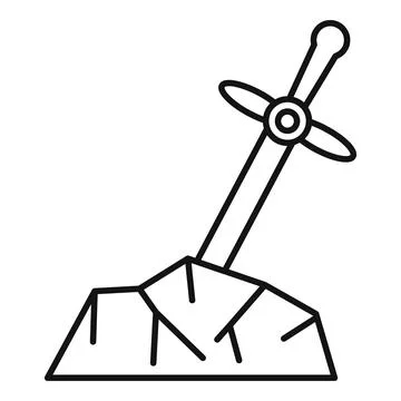 Sword in a stone line art drawing icon Stock Illustration