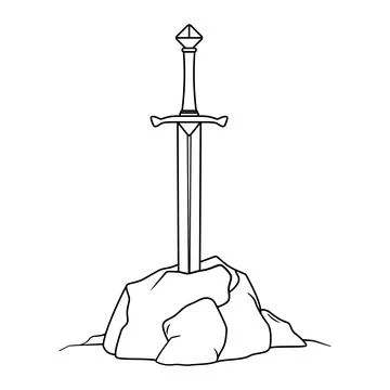 Sword in the Stone Outline Vector Illustration Stock Illustration