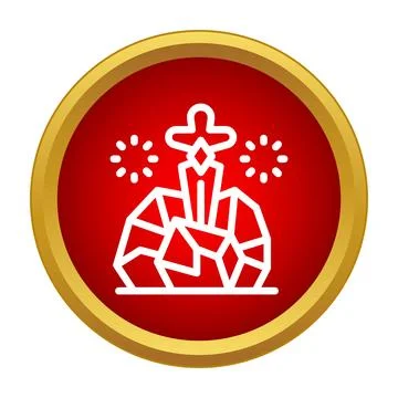 Sword in stone round red icon button Stock Illustration