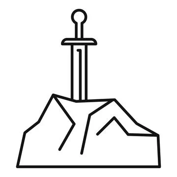Sword in stone vector icon line art Stock Illustration