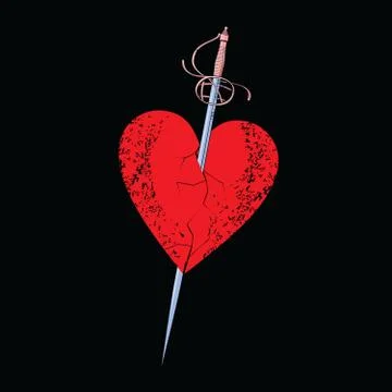 Sword stuck in a red heart  Stock Illustration