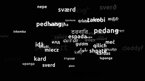 Sword Translated in 70 Worldwide Languages Endless Looping 3d Zooming Wordclo Video stock 145214625