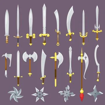Sword vector medieval weapon of knight with sharp blade and pirates knife Stock Illustration