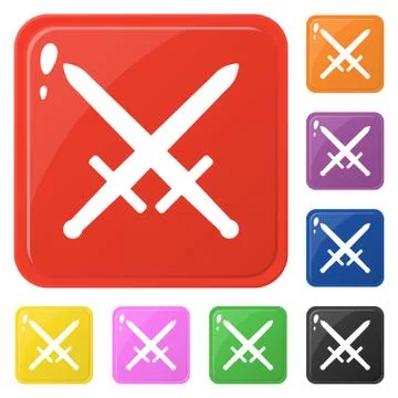 Sword weapon icons set 8 colors isolated on white. Collection of glossy squar Stock Illustration
