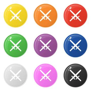 Sword weapon icons set 9 colors isolated on white. Collection of glossy round Stock Illustration
