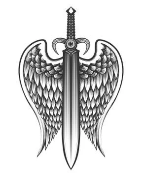Sword with wings Tattoo Stock Illustration