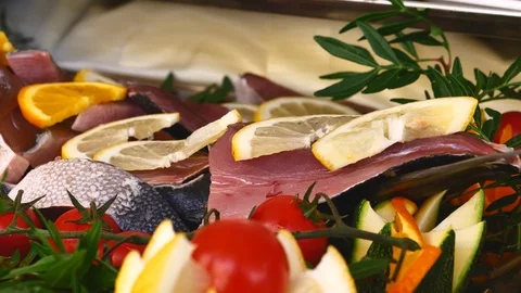 Swordfish cut with basil and lemon 스톡 동영상 112714648