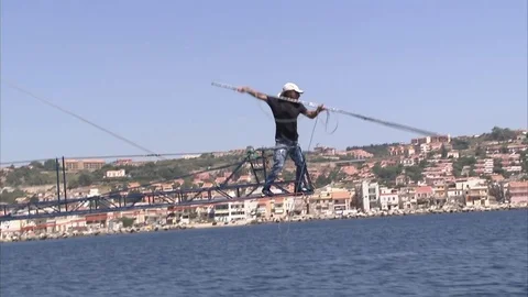 The swordfish hunter in action throwing the harpoon to the fish 스톡 동영상 79754325