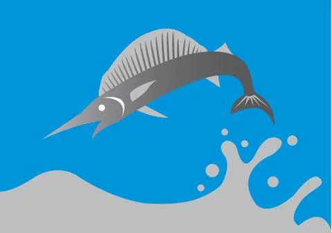 Swordfish jumping out of water vector illustration Stock Illustration