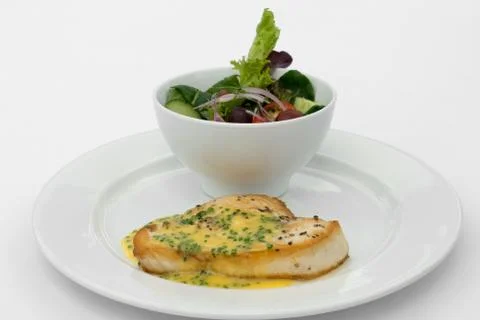 Swordfish &amp; salad Stock Photos