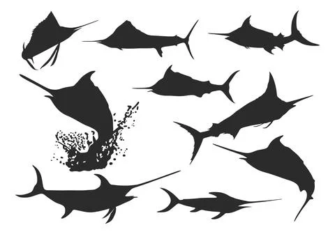 Swordfish silhouette, Sword fish vector, Sword fish svg, Swordfish clipart Stock Illustration
