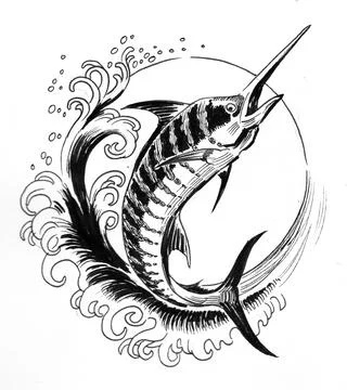 Swordfish in waves Stock Illustration