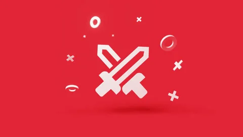 Swords 3d icon on a simple red background 4k seamless animation loop Stock Footage 202091606