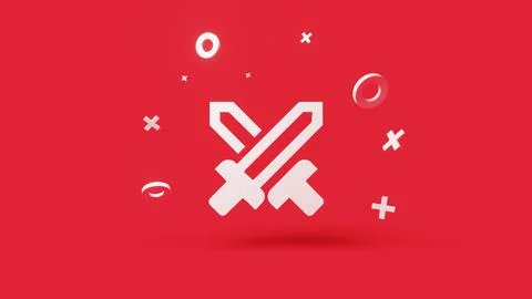 Swords 3d icon on a simple red background 4k Stock Illustration