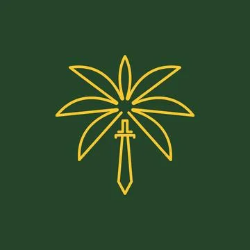 Swords with coconut tree logo design Stock-Illustration