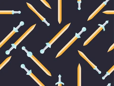 Swords seamless pattern. Sword icon in a flat style on a black background. Ve Stock Illustration