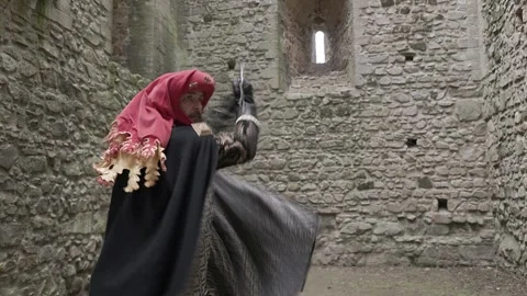 Swordsman practising cut, thrust, deflection and parry moves #3 Stock Footage 286962382