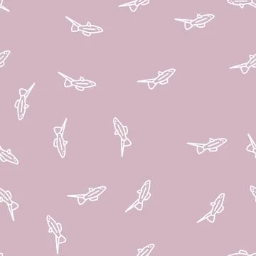 Swordtail fish line seamless pattern Stock Illustration