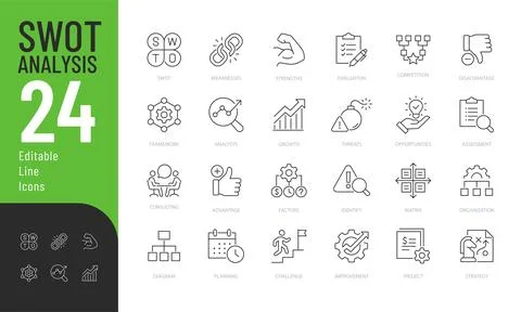 Swot Analysis Editable Icons set. Stock Illustration