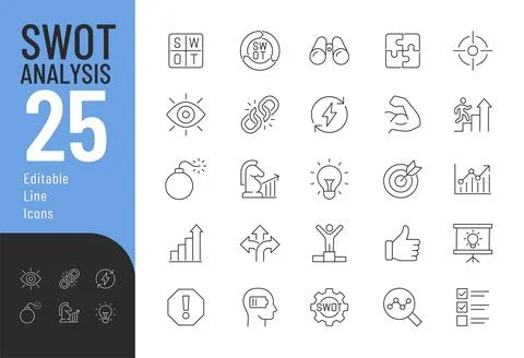 SWOT Analysis Editable Icons set. Stock Illustration