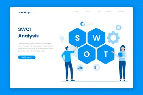 SWOT analysis flat vector landing page Stock Illustration